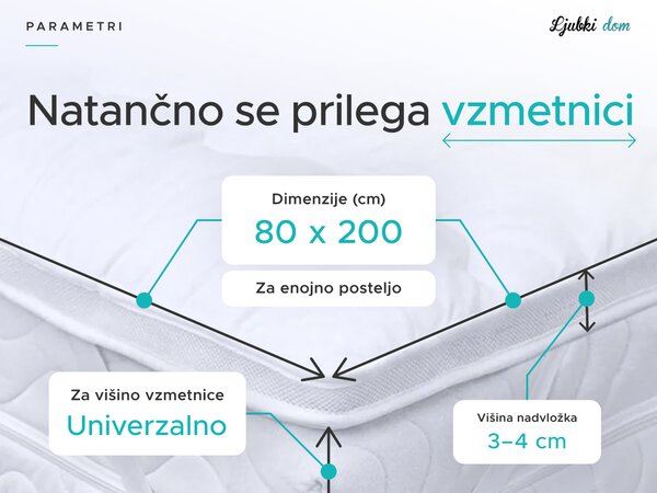 DVOSLOJNA zaščitna prevleka za vzmetnico - TOPPER 80 x 200 cm