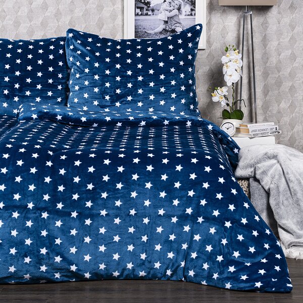 4Home posteljnina mikroflanela Stars modra, 140 x 220 cm, 70 x 90 cm