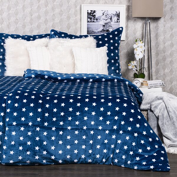 4Home posteljnina mikroflanela Stars modra, 140 x 220 cm, 70 x 90 cm