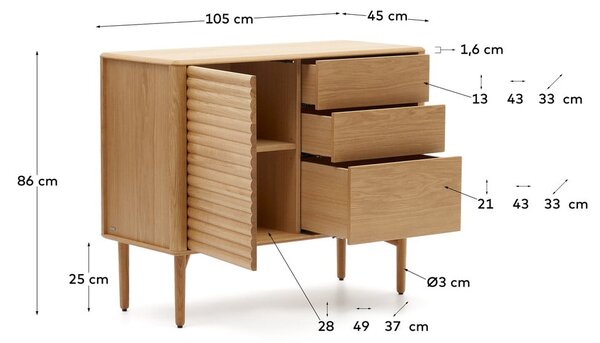 Nizka komoda v hrastovem dekorju 105x86 cm Lenon – Kave Home