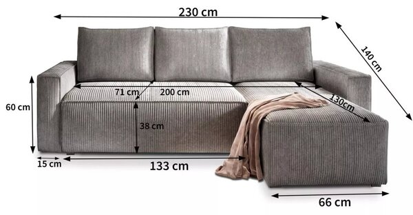 Raztegljiva kotna sedežna garnitura SMART COSARO gorčično rumena, obojestranska + 2 blazini GRATIS