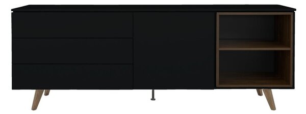 Črna/naravna nizka komoda v orehovem dekorju 210x76 cm Plain – Tenzo