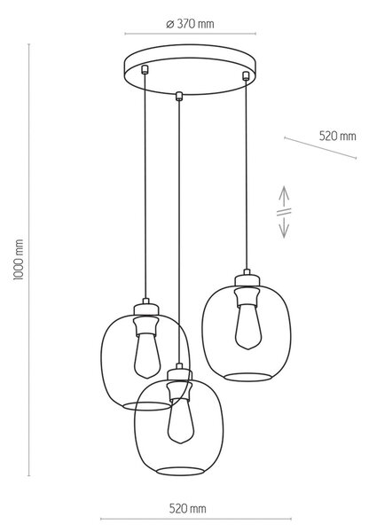 Elio viseča svetilka, steklo, modra/čista/siva, Ø 52 cm, 3-svetlobna