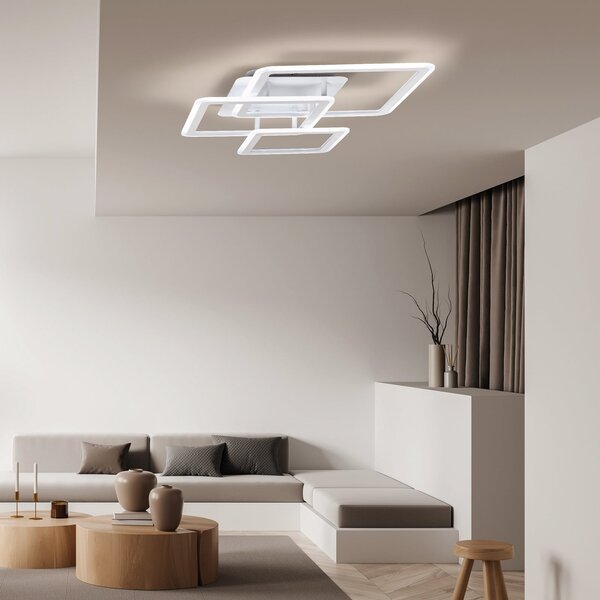 FISCHER & HONSEL LED stropna svetilka Gelder, peščeno-bela, dolžina 65 cm, kovinska, RGBW, CCT, zatemnjen, Bela, Dnevna soba / jedilnica, Sodobni