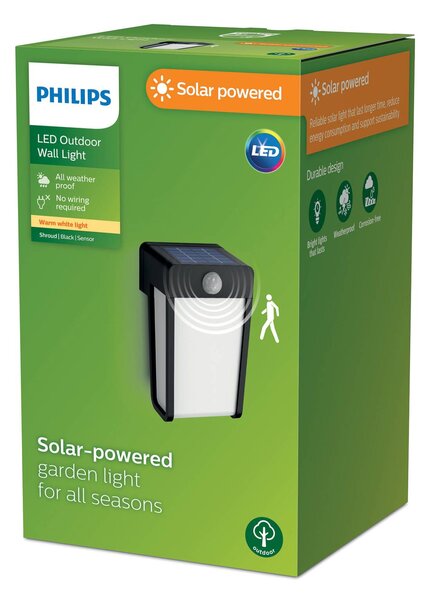 Philips LED sončna stenska luč, črna/opal, senzor