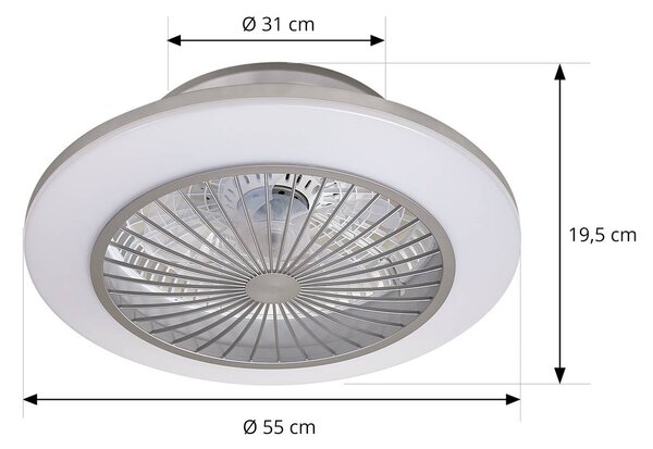 Stropni ventilator Lindby LED Mamuti, srebrn, tih, Ø 55 cm