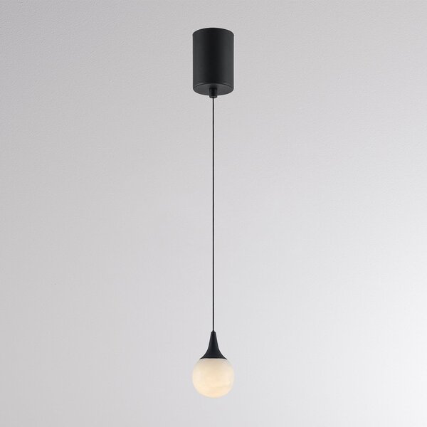 Molto Luce LED-visoka svetilka ARE, črna, alabaster, Ø 8 cm, CCT, DALI, zatemnjen, Črna, Dnevna soba / jedilnica, Kamen, Sodobni, Globus