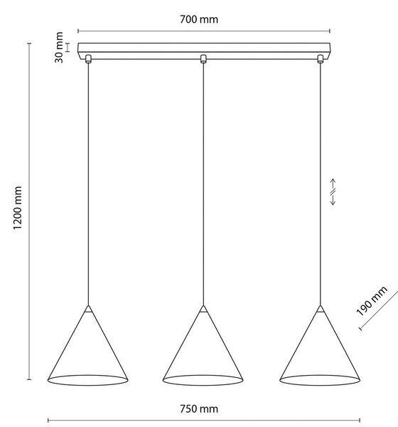 Cono viseča svetilka, trisvetlobna, linearna, dolžina 75 cm, bela