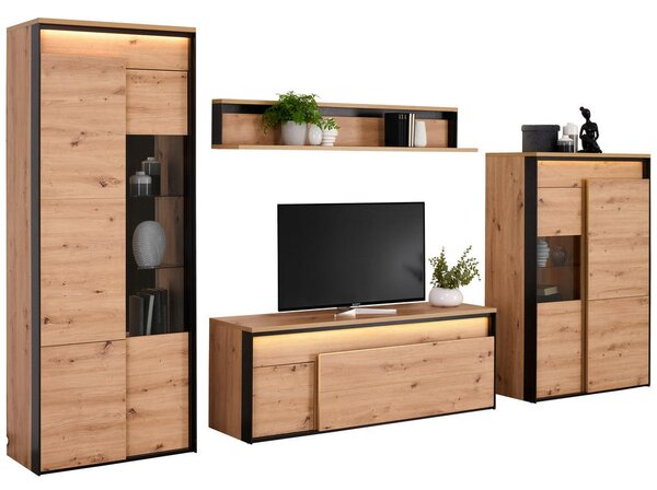 TV-ELEMENT črna, hrast artisan