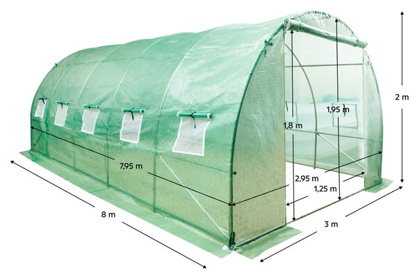 KONDELA Rastlinjak, zelena, 3x8x2 m, FELKO NEW TYP 4