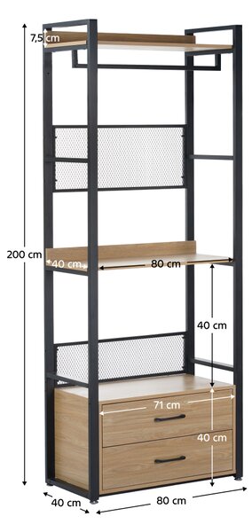 KONDELA Regal s predali, hrast/črna, KILOS NEW TIP 1