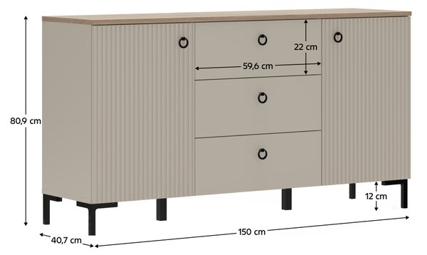 KONDELA Komoda, sivo-rjava Taupe/hrast silverjack, DOMCA 2D3S