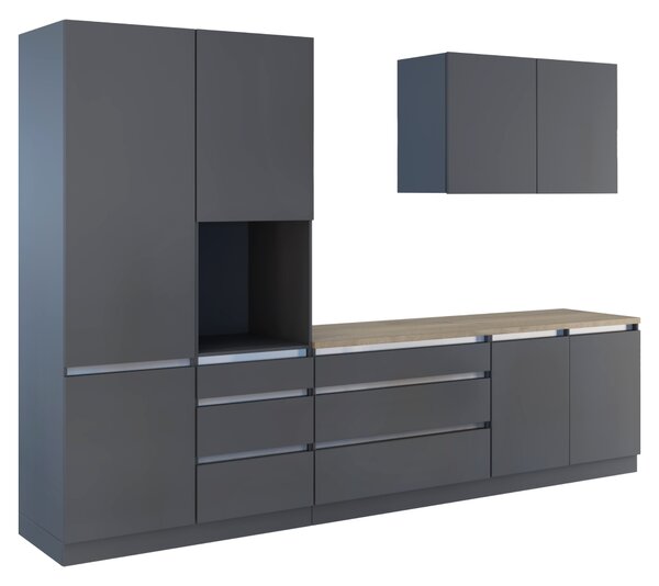 KONDELA Kuhinjski blok, 3,3 m, antracit mat/antracit, ASTI 330