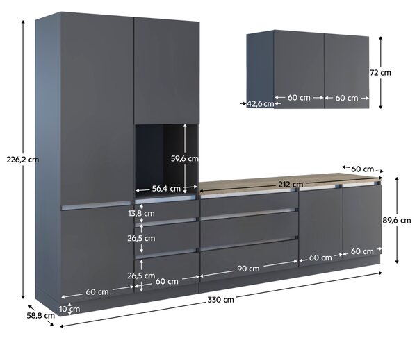 KONDELA Kuhinjski blok, 3,3 m, antracit mat/antracit, ASTI 330