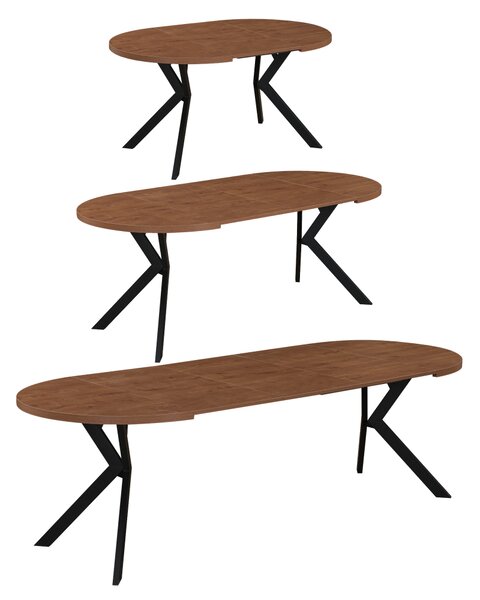 KONDELA Raztegljiva jedilna miza, temen hrast/črna, 100-250 x 75,5 cm, LUKOS