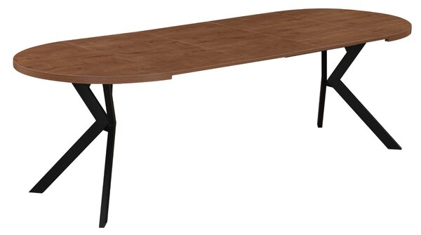 KONDELA Raztegljiva jedilna miza, temen hrast/črna, 100-250 x 75,5 cm, LUKOS