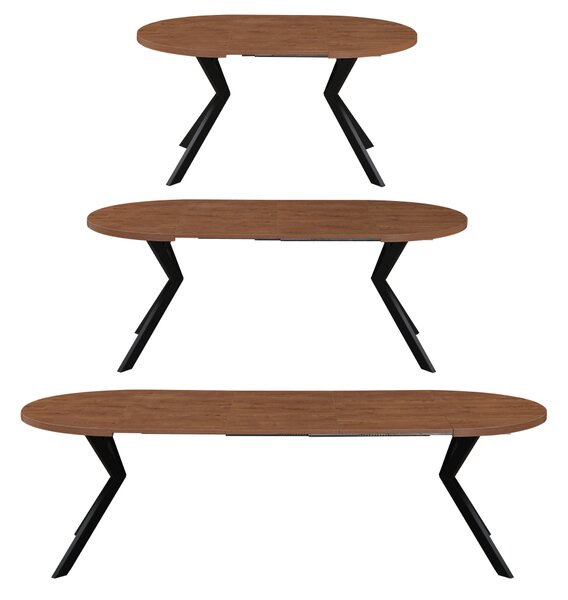 KONDELA Raztegljiva jedilna miza, temen hrast/črna, 100-250 x 75,5 cm, LUKOS