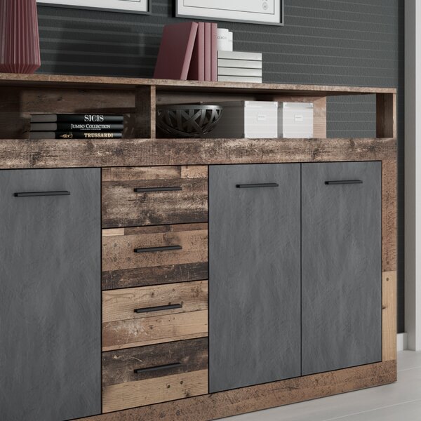 KONDELA Kombinirana komoda, temni hrast old star dark/grafit, LUNYSA