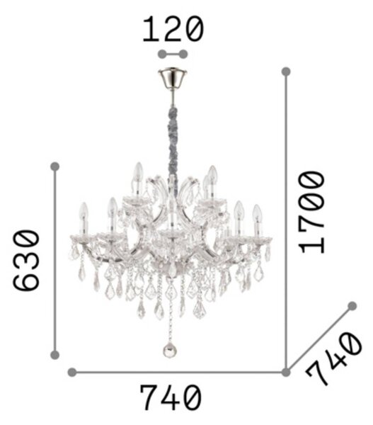 Ideal Lux lestenec Napoleon, zlata barva, kristal 12flg