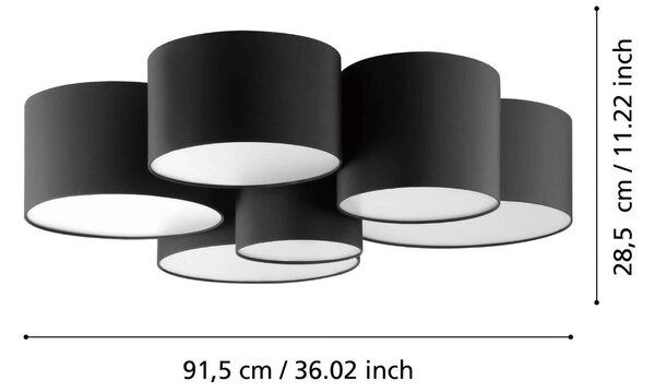 Stropna svetilka Pastore 2, Ø 99 cm, črna, 6-svetlobna, tkanina