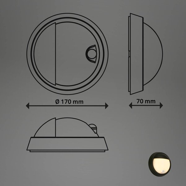 LED polnilna zunanja stenska svetilka 3785015 črna senzor gibanja 17cm