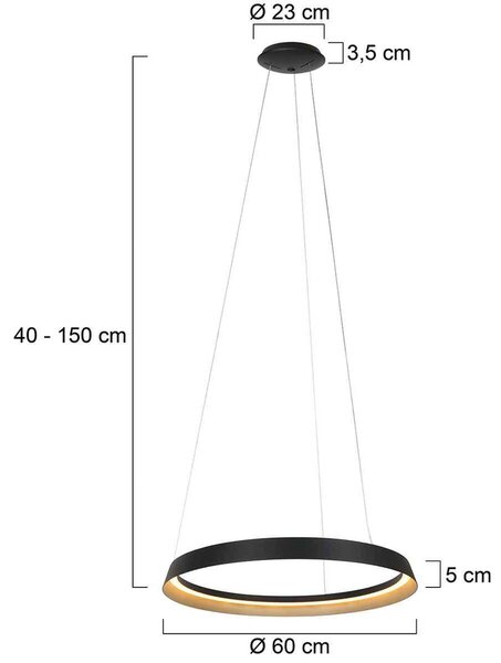 Ringlux LED viseča svetilka, 1-svetlobna, črna, kovinska