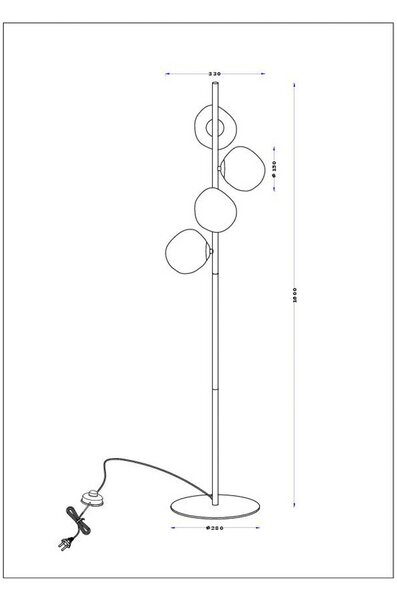 Talna svetilka Canopus, večbarvna, višina 160 cm 4-svetlobno steklo E14