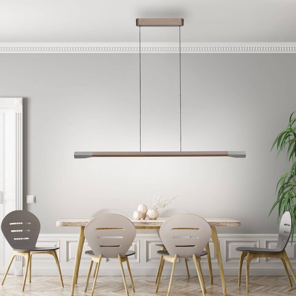 Paul Neuhaus LED viseča svetilka Hoop, kavno rjava, dolžina 128 cm