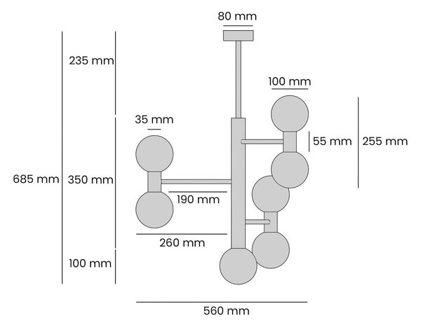 Stropna svetilka Flare 7, bež, 7 luči, steklo, kovina