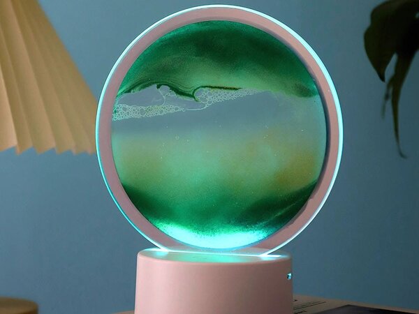 USB LED RGB 3D namizna steklena peščena slika 19cm zelena