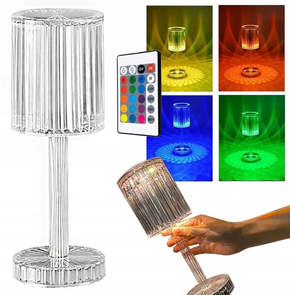 LED RGB aku. namizna kristalna svetilka USB daljinec