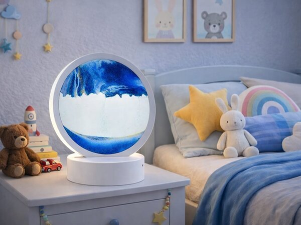 USB LED RGB 3D namizna steklena peščena slika 19cm modra