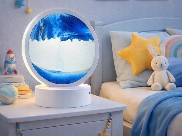 USB LED RGB 3D namizna steklena peščena slika 19cm modra