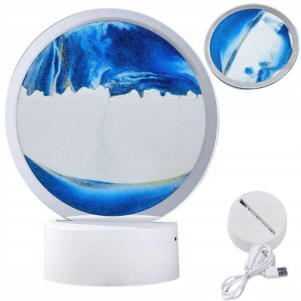 USB LED RGB 3D namizna steklena peščena slika 19cm modra