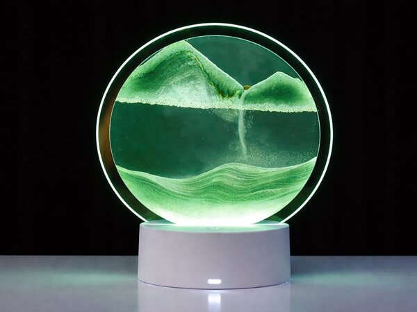 USB LED RGB 3D namizna steklena peščena slika 19cm zelena