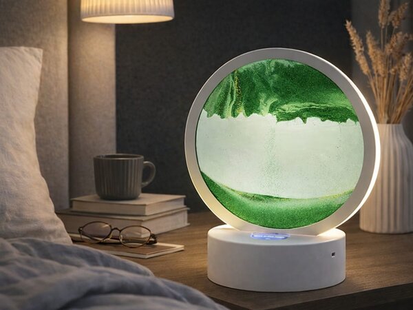 USB LED RGB 3D namizna steklena peščena slika 19cm zelena