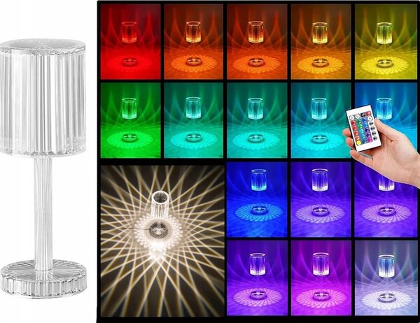 LED RGB aku. namizna kristalna svetilka USB daljinec
