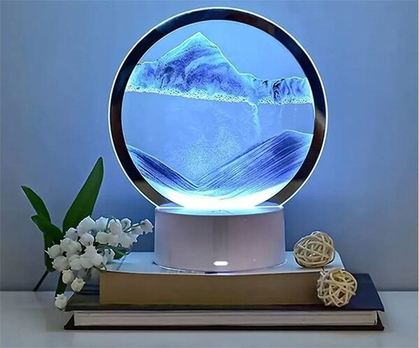 USB LED RGB 3D namizna steklena peščena slika 19cm modra