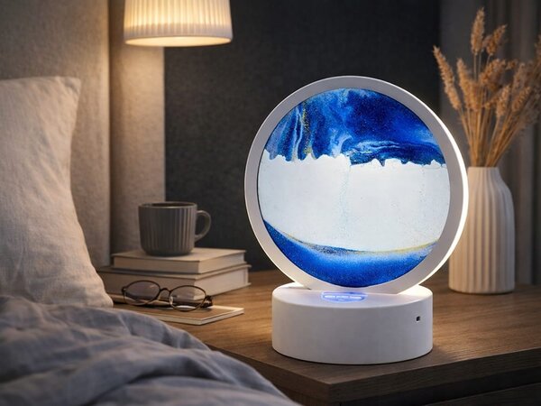 USB LED RGB 3D namizna steklena peščena slika 19cm modra