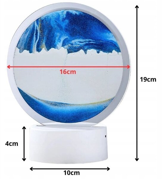 USB LED RGB 3D namizna steklena peščena slika 19cm modra