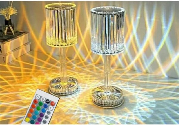 LED RGB aku. namizna kristalna svetilka USB daljinec
