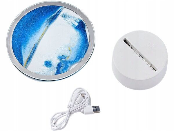 USB LED RGB 3D namizna steklena peščena slika 19cm modra
