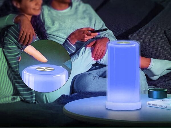 LED RGB aku. namizna nočna lučka USB touch bela