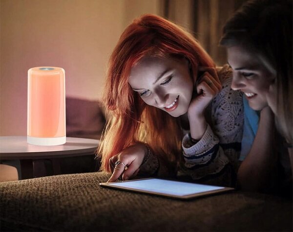 LED RGB aku. namizna nočna lučka USB touch bela