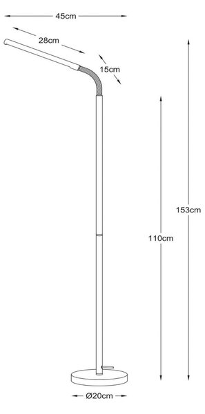 Talna svetilka LED Gilly, bela, prilagodljiva, kovinska, višina 153 cm