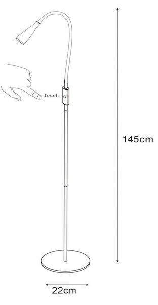 Talna svetilka LED Zozy, črna, 3-StepDim, višina 145 cm, gibljiva roka