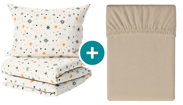 Set krep posteljnine ASTORIA POLY krem + Jersey rjuha 90 x 200 cm kapučino, eno posteljna