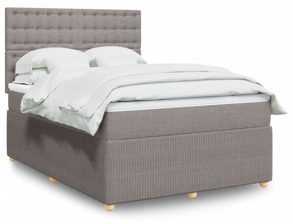 VidaXL Box spring postelja z vzmetnico taupe 140x190 cm blago