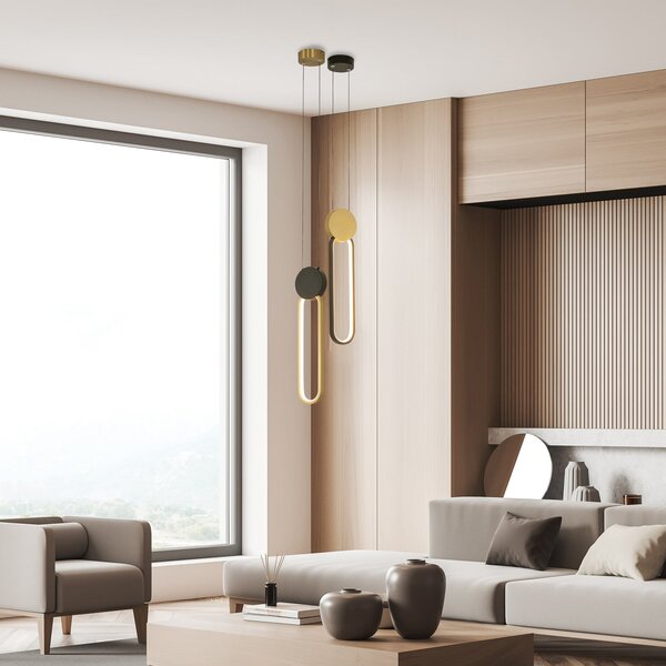 Zambelis LED-visoka svetilka 23101, zlata/črna, širina 12 cm, kovinska, z možnostjo, zatemnjen, Zlata / medeninasta, Dnevna soba / jedilnica, Aluminij, Sodobni
