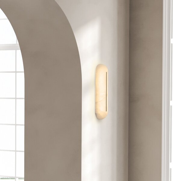 Zambelis LED-stenna svetilka 2546, bela, višina 36 cm, alabaster, z možnostjo zatemnitve, zatemnjen, Bela, Dnevna soba / jedilnica, Kamen